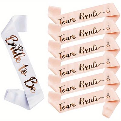 TEMU 7pcs/set Rose Golden Satin Sash For Bachelorette Party And Wedding Celebrations - Bridal Shower Decorations And Hen Party Supplies