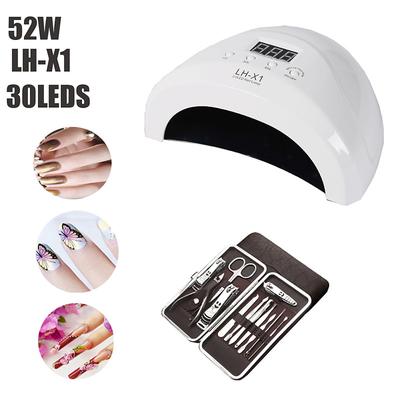 Uv Gel Nail Lamp 52w Uv Nail Dryer Led Lamp Is Suitable For Gel Polishing -4 Timers Professional Nail Accessories Curing Gel Toe Nails (White)