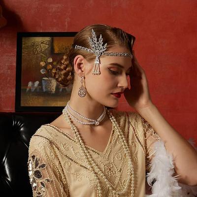 1920s The Great Gatsby Outfits Flapper Headband The Great Gatsby Women's Collarless Carnival Event / Party Festival Adults' 1 Bracelet Gloves Necklace All Seasons