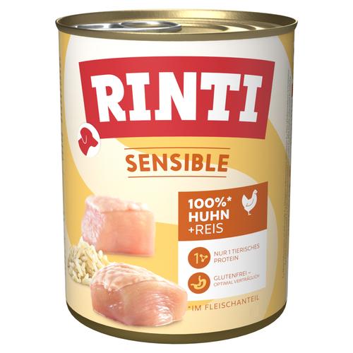 6x800g RINTI Sensible Huhn & Reis Hundefutter nass