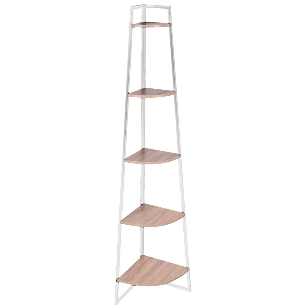 Étagère d'angle en bois et métal blanc 5 étages 36x36x180cm