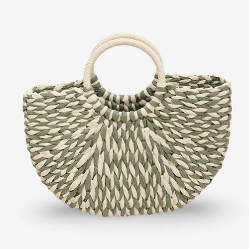 Damen Handtasche Strandtasche Strohsack Stroh Einkauf Festtage Strand Hohe Kapazität Farbblock Patchwork Schwarz Blau Grün