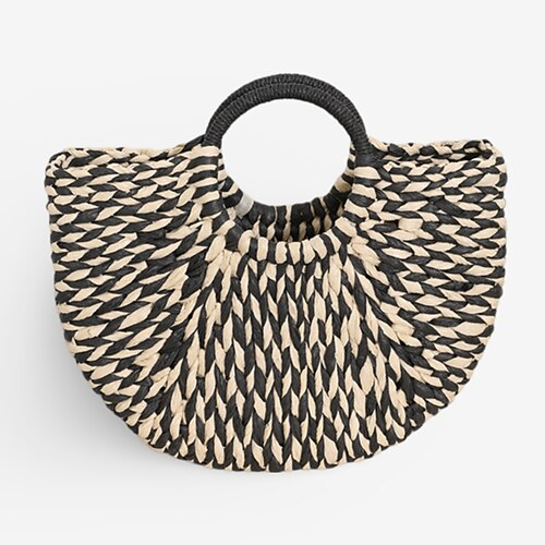 Damen Handtasche Strandtasche Strohsack Stroh Einkauf Festtage Strand Hohe Kapazität Farbblock Patchwork Schwarz Blau Grün