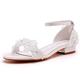 FGRID Women Chunky Low Heels Wedding Sandals, Sexy Peep Toe White Lace Floral Flats Bridal Sandals, Summer Satin Ankle Buckle Dolly Dress Sandals,Ivory,10 UK