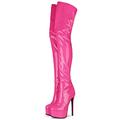 WECCTYA Womens Fetish Mens Thigh High Over The Knee Stretch Leather Boot Shoes Size 34-45 (Rose Red 41 EU)