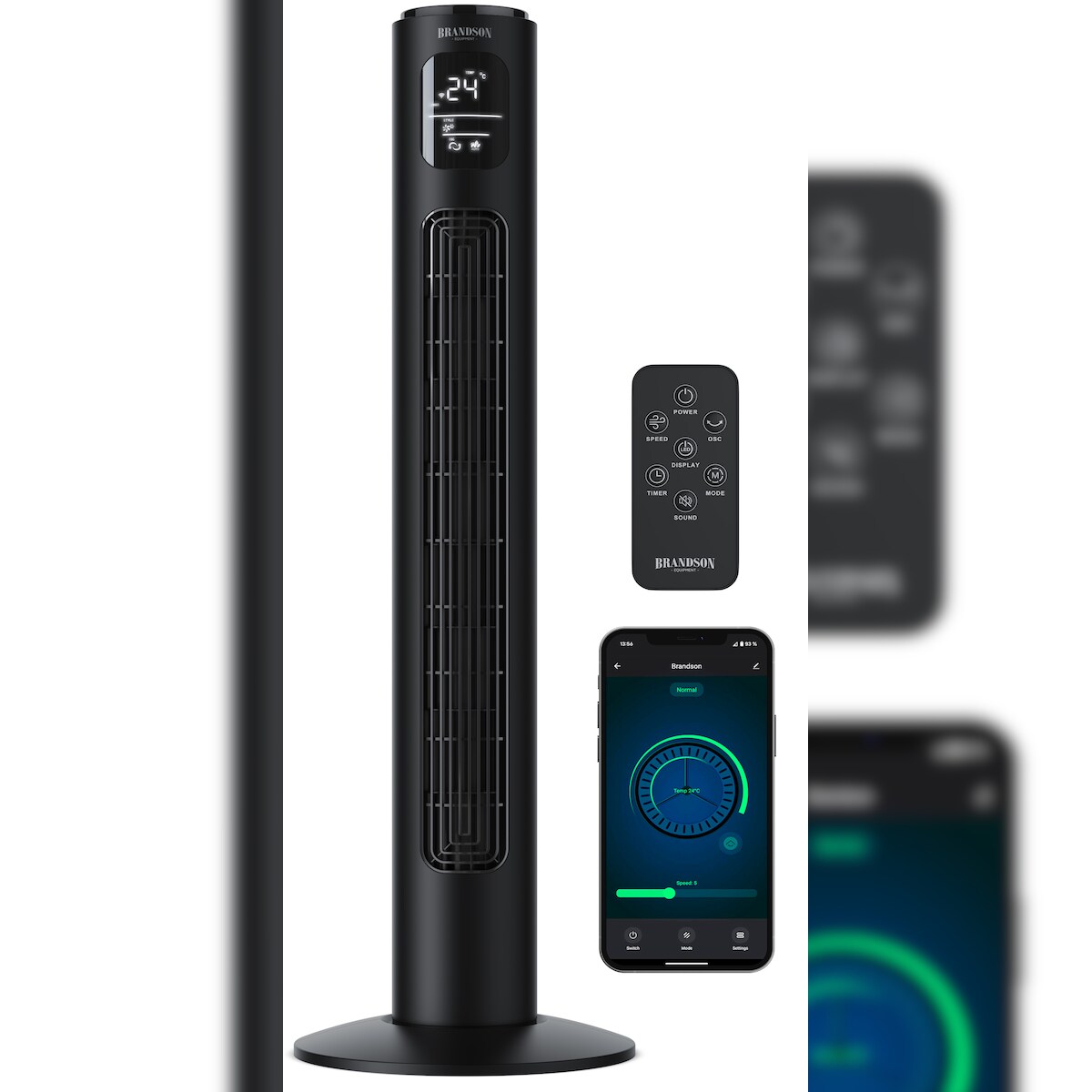 Brandson Turmventilator, 12 Geschwindigkeitenstufen, DC-Motor, ECO Modus, Standventilator Ventilator, Timer + 4 Betriebsmodi + inkl. Fernbedienung Image