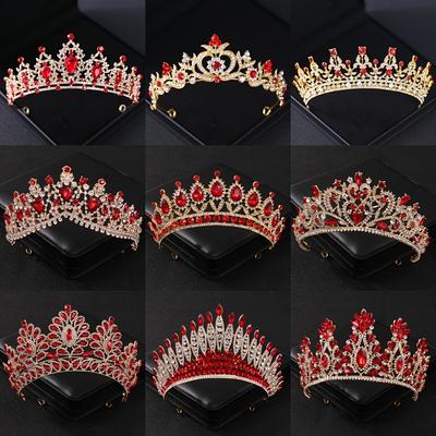 Baroque Red Crystal Tiaras And Crowns Prom Rhinestone Bridal Diadem Crown Taira For Women Wedding Hair Accessories Jewelry Crown