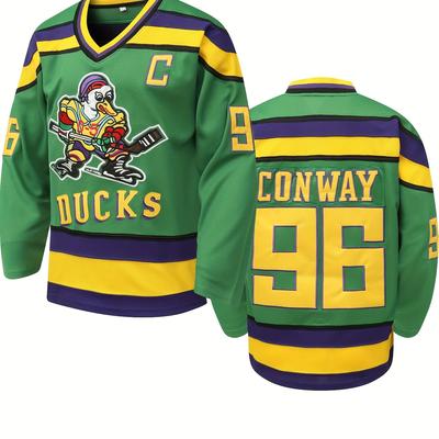 TEMU Men's #96 Long Sleeve Ice Hockey Jersey: Green Retro Classic Embroidery Stitched Hockey Sweatshirt Party Clothing