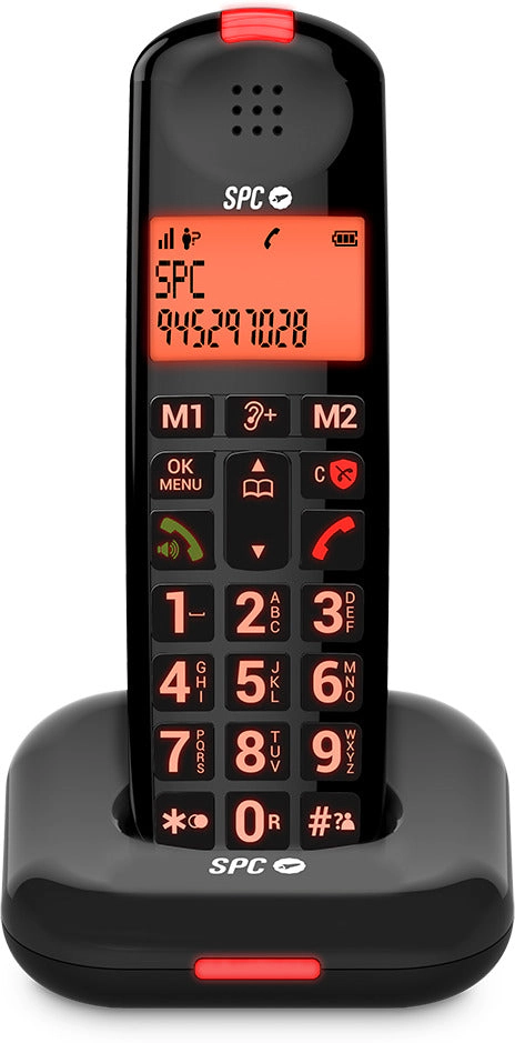 SPC Comfort Kairo - Schnurloses Festnetztelefon für Senioren mit großen Tasten, verstärktem Ton, hörgerätekompatibel und Anrufsperre - Schwarz Image