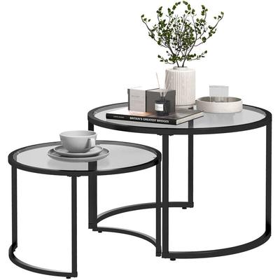 HOMCOM Couchtisch 2er-Set, Beistelltisch mit Schwarz Stahlgestell, Sofatisch, Kaffeetisch mit