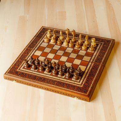 Triumph,'Classic Hand-Carved Walnut Wood Chess and Backgammon Set'