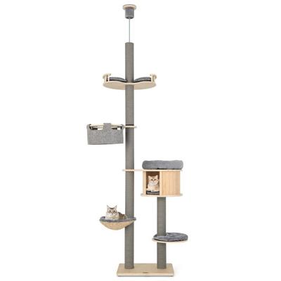 Costway 6-tier Floor-to-Ceiling Cat Tree 100-110 Inches Adjustable Height-Natural