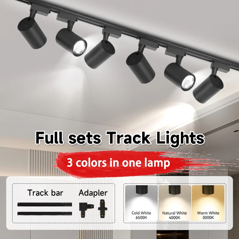 Ganzes Set LED-Schienen licht Schienen lampe 110V 220V Cob Schienen lampe für Wohnzimmer Shop 3 Farben in einem Punkt LED-Decken leuchte Image