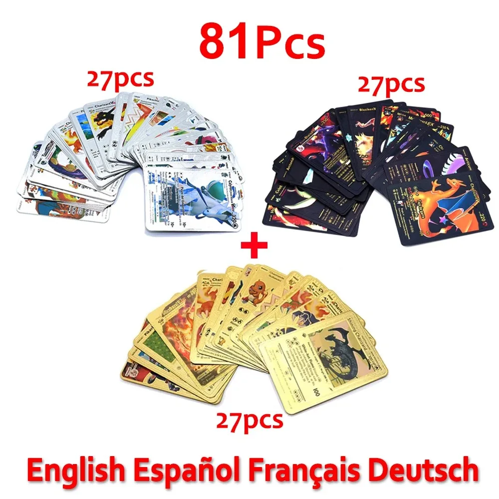 Bunte Pokemon-Karte VMAX Charizard Pikachu Arceus Gold Schwarz Silber Englisch Französisch Deutsch Spanisch GX Battle Collection Karten Image