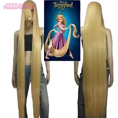 Tangled Prinzessin Film Rapunzel Cosplay Perücke 150cm Goldene Lange Gerade Hitze Beständig Image