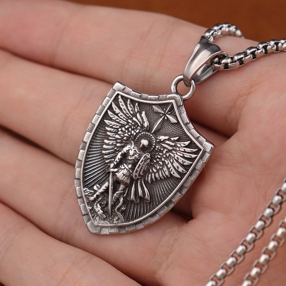 Vintage Erzengel Saint Michael Medaille Halskette für Frauen Männer Edelstahl trend igen Charme Anhänger Kette Amulett Schmuck Großhandel