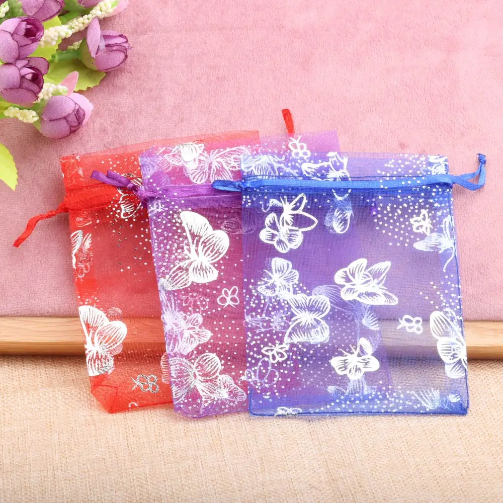 50 pz/lotto 12 Colori Farfalla Sacchetto Dei Monili Sacchetto Regalo In Organza 7x9 cm 9x12 cm 13x18 cm Sacchetto di Caramelle Imballaggio Dei Monili sacchetti con coulisse