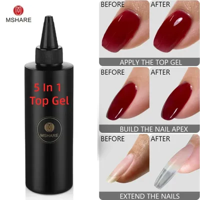 MSHARE 250g/500g Top Coat Gel No Wipe 5 In 1 Rhinestone Glue 3D Modeling Extend Nail Refill Salon