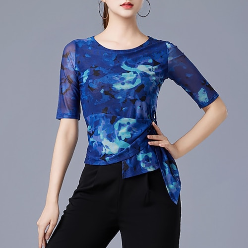 Latein-Tanz Für den Ballsaal oben Print Farbaufsatz Tüll Damen Leistung Ausbildung Halbe Ärmel Hoch Polyester Image