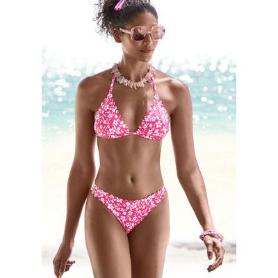 Triangel-Bikini-Top VIVANCE "Leni", Damen, Gr. 36, Cup C/D, weiß (neonpink, weiß), Microfaser, floral, bedruckt, Bikini-Oberteile, mit gelaserter Wellenkante Image