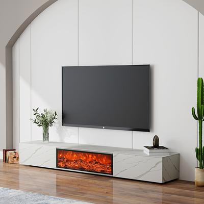 Modern Light Luxury Electric Fireplace TV Stand with LED Flame Effects,Glossy Sintered Stone Slate With 2 Drawers