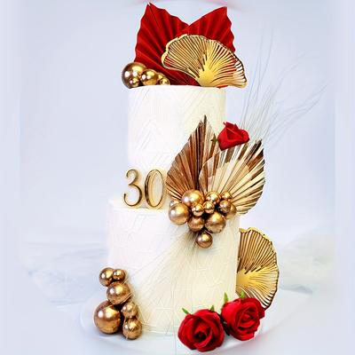 TEMU 21pcs Red Rose Cake Decoration Queen Birthday Cake Decoration Ginkgo Palm Leaves Cake Decoration For Wedding Birthday Shower