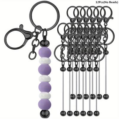 TEMU 12pcs (no Beads)beaded Keychains Blank Keychain Strips Beaded Keychains Used For Beading Making Decoration Diy Crafts Holiday Gifts Valentine's Day Gifts Image