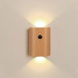 Wooden LED Step Lights Wall Lamp Motion Sensor Night Lights Rechargeable Stair Lights for Hallway Indoor Lighting(White Ash Wood 1PC)