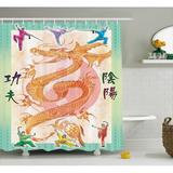 Dragon Shower Curtain Asian Chinese Dragon with Martial Arts Figures Japanese Samurai Ying Yang Picture Fabric Bathroom Set with Hooks 69W X 75L Inches Long Multicolor by Ambesonne