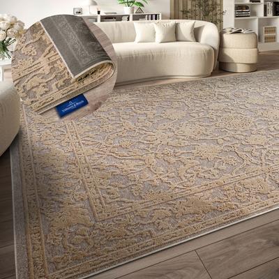 Teppich VILLEROY & BOCH "Ambroise", grau (grau,beige), B:160cm H:5,5mm L:230cm, Polyester, Teppiche, Wohnzimmer, Schlafzimmer, Modern, Hoch-Tief Effekt, Flur Image
