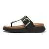 Zehentrenner FITFLOP "GEN-FF", Damen, Gr. 40, schwarz, Leder, unifarben, casual, Schuhe, Keilabsatz, Sommerschuh, Schlappen mit verstellbarer Schnalle