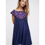 Free People Dresses | Free People In The Flowers Navy Embroidered Swing Mini Dress Size Small Petite | Color: Blue | Size: Sp