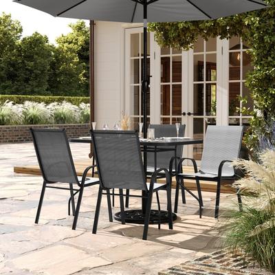 Commercial 5 Pc Outdoor Patio Dining Set with Glass Table and 4 Chairs