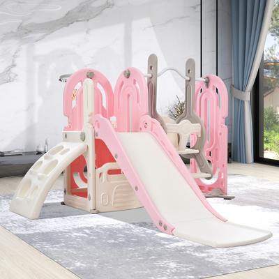 5 in 1 Toddler Slide and Swing Set, Indoor Outdoor Playground Set Toddler Climber Slide Playset with Basketball Hoop for Babies