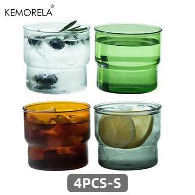 4pcs, Vintage Glass Cups, Stackable Colored Drinki...