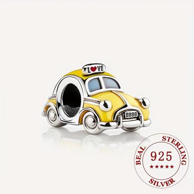 925 Sterling Silver Yellow Color Car Charm Pendant...