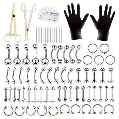 84pcs Body Septum Piercing Kit Tools For Nose Tong...