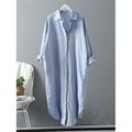 robe blanche Robe chemise Femme Robe mi-longue Bureau Vacances Lin basique Décontractées Col de Chemise Bouton manche longue Eté Printemps Ample Blanche Bleu Abricot Plein S M L XL