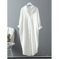 robe blanche Robe chemise Femme Robe mi-longue Bureau Vacances Lin basique Décontractées Col de Chemise Bouton manche longue Eté Printemps Ample Blanche Bleu Abricot Plein S M L XL