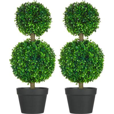 Homcom - 2er-Set Künstlicher Buchsbaum groß 60 cm, UV-beständige Kunstpflanze, Plastik Künstliche Image