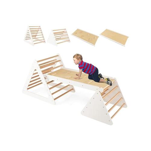 3 en 1 Toboggan d'escalade Montessori pour Enfants, 2 Triangle d'Escalade avec Toboggan pour Enfant