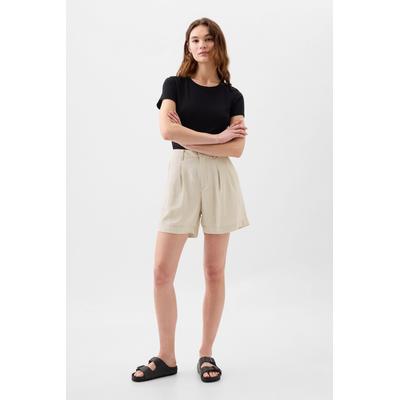 Gap Womens Cream 5" High Rise Linen Blend Pleated Shorts - Cream