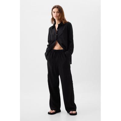 Gap Womens Black Linen Blend Wide Leg Cargo Pull On Trousers - Black