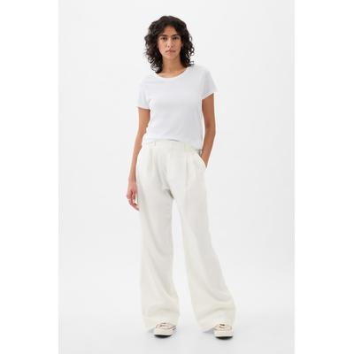Gap Womens White High Waisted Linen Cotton Trousers - White