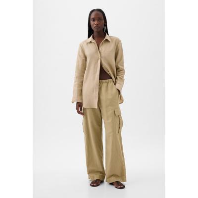 Gap Womens Brown 100% Linen Long Sleeve Oversized Shirt - Brown