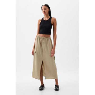 Gap Womens Beige Linen Cotton Utility Pocket Midi Skirt - Beige
