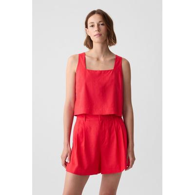 Gap Womens Red Linen Blend Button Back Cropped Vest Top - Red