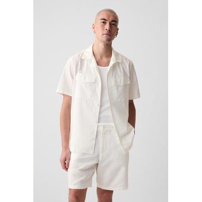 Gap Mens White Linen Cotton Short Sleeve Utility Shirt - White