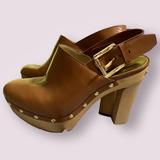 Michael Kors Shoes | Michael Kors Beatrice Sling Platform Heel Brown Womens Clogs Mules Size 7.5 | Color: Brown | Size: 7.5