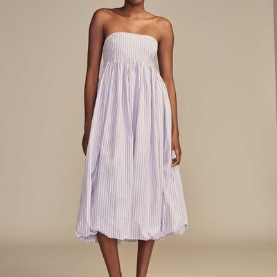 Lucky Brand Poplin Bubble Hem Maxi Dress - Women's Clothing Dresses Maxi Dress in Purple Stripe, Size 2XL